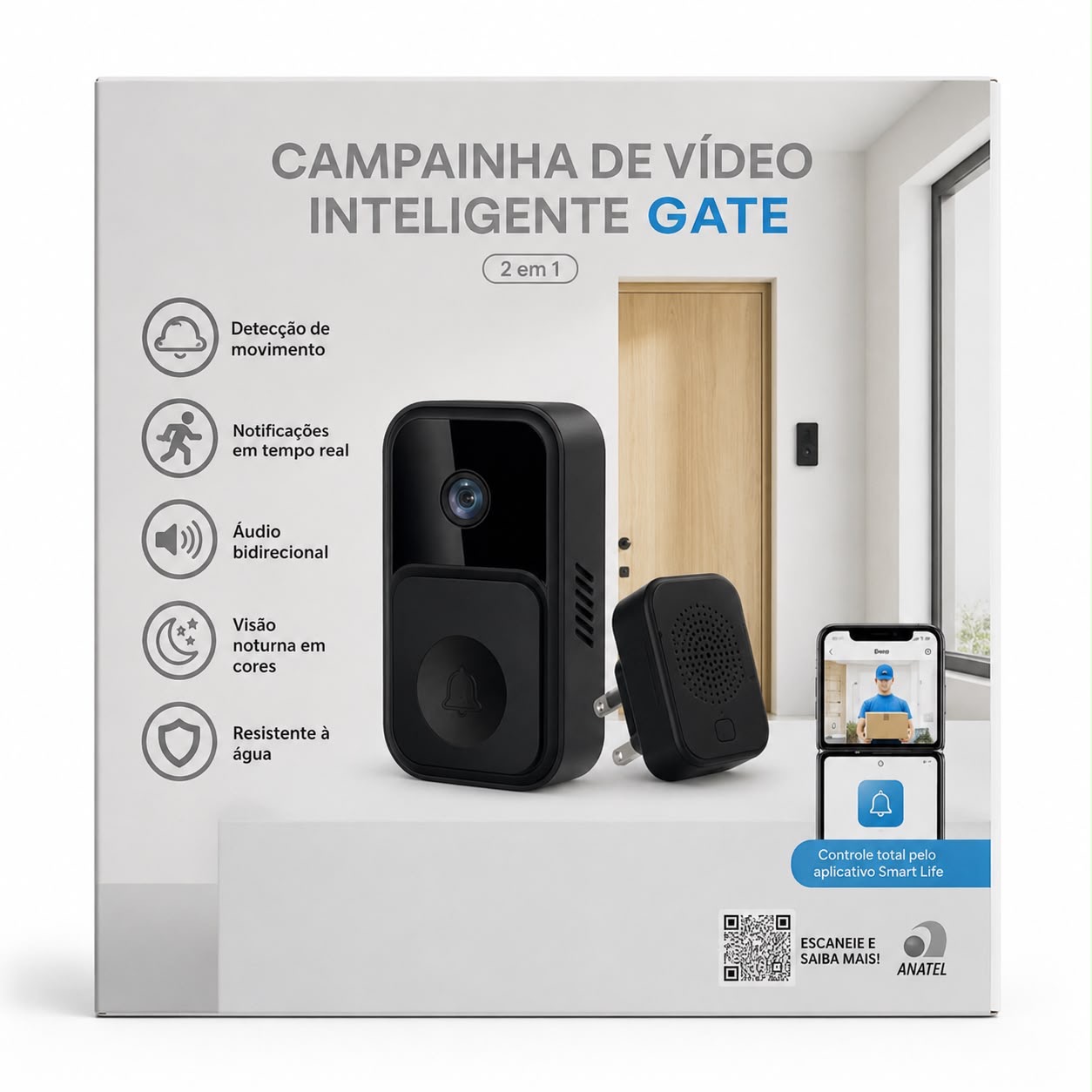 Campainha de Vídeo Inteligente Wi-Fi com Áudio Bidirecional